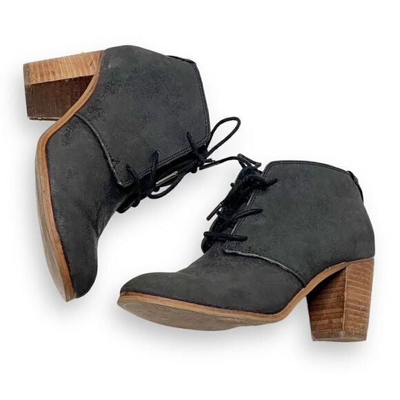 Toms Women’s Lunata Leather Lace Up Ankle Booties Black Stacked Block Heel Sz 7 - Picture 3 of 11
